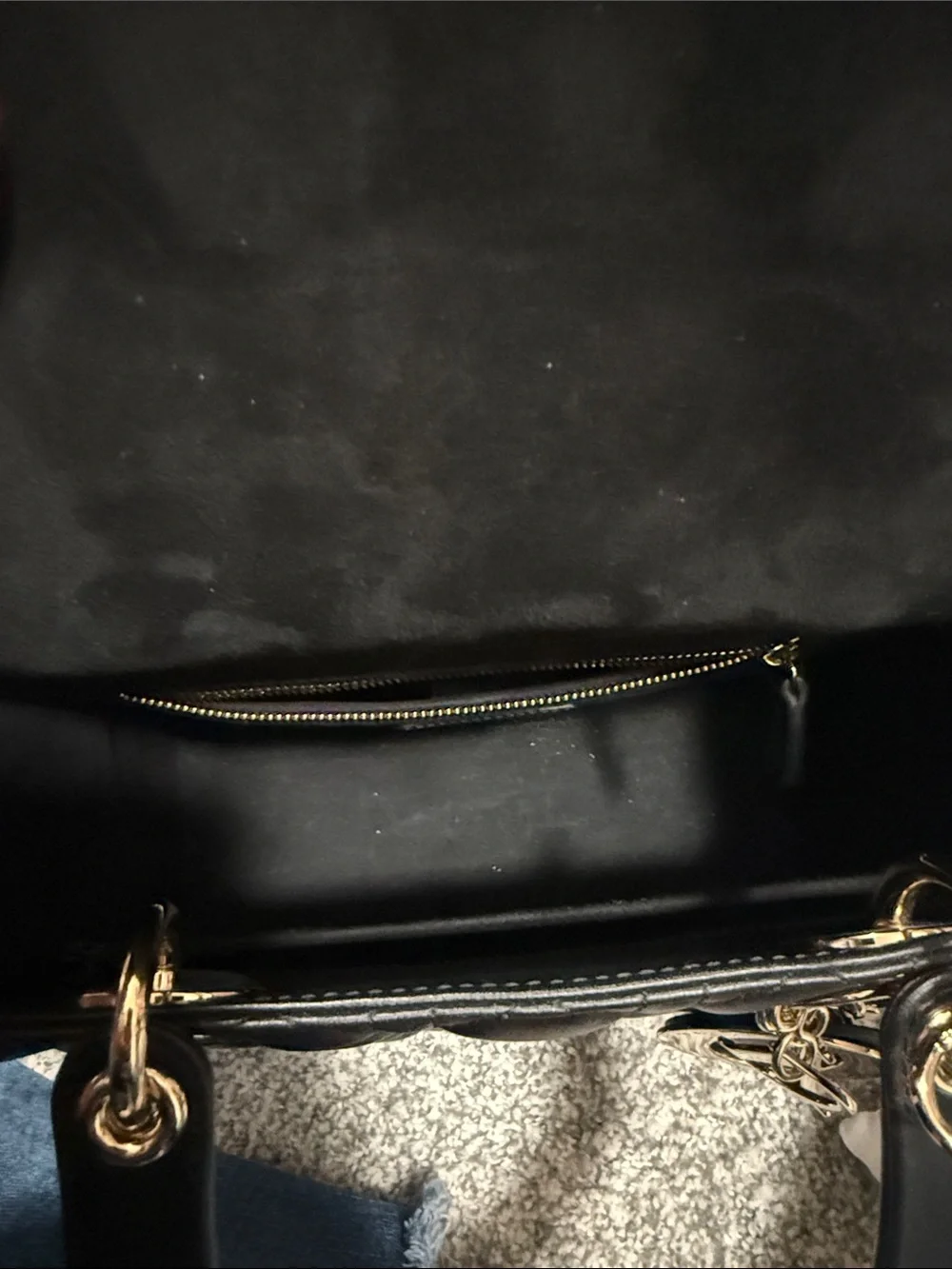 Dior Black Quilted Leather Top-Handle Bag with Gold Hardware and matching wallet